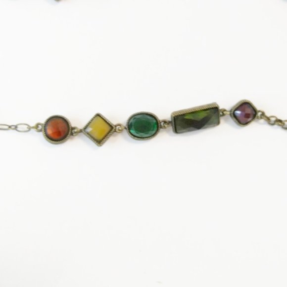 Vtg Avon Antique Gold Tone Multi Color Shape Bezel Set Station Necklace 34" - Picture 3 of 5